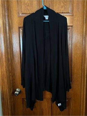 Liz Claiborne Studio 2X Woman Black Open Front Cardigan Long Sleeve